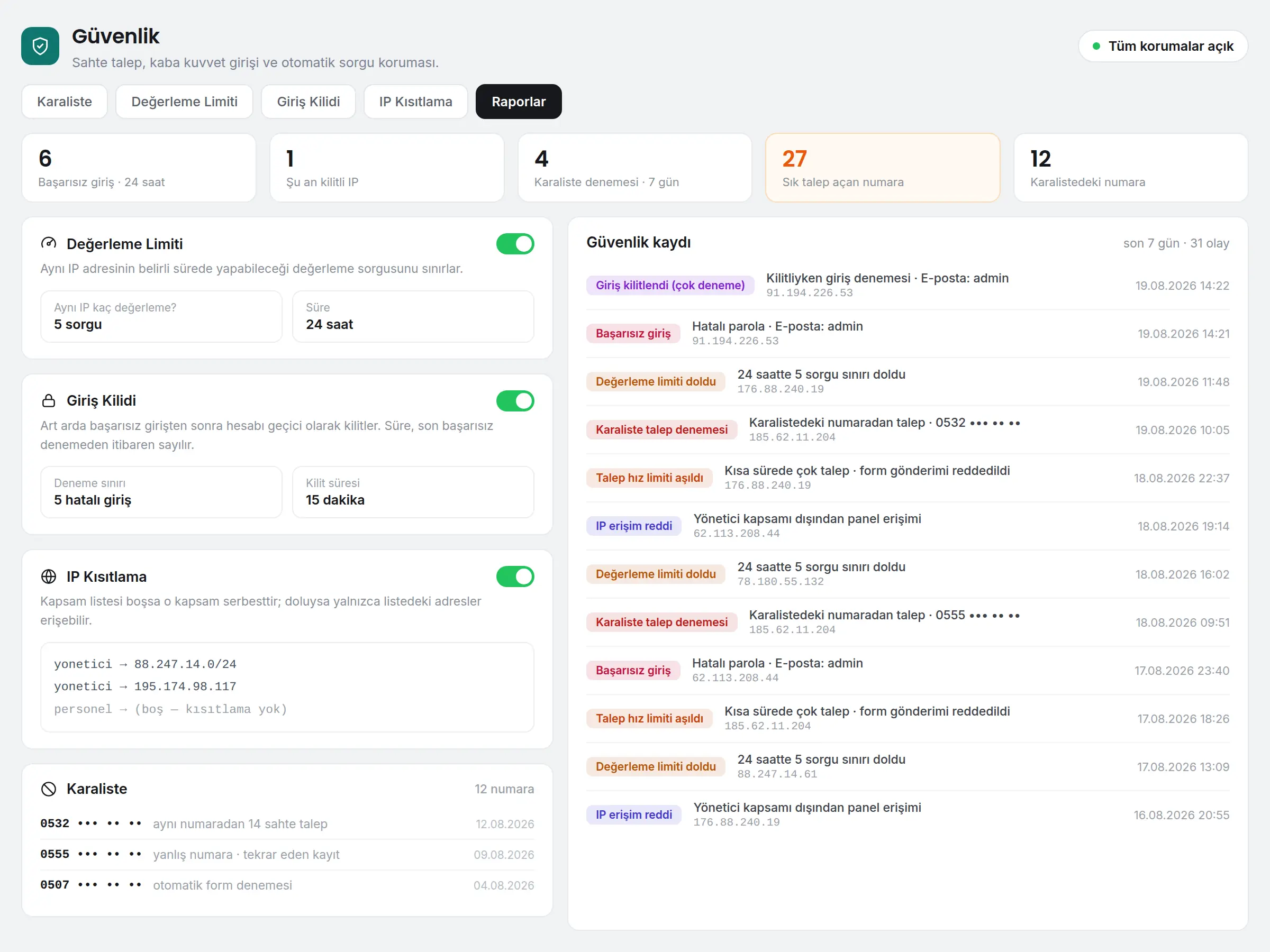 Güvenlik ve Kötüye Kullanım Koruması